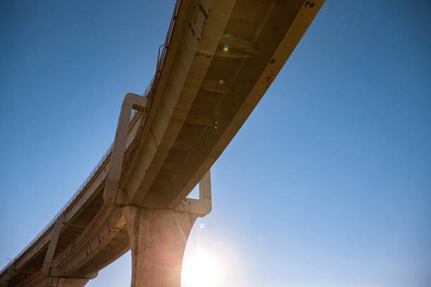 Shot from below looking up, The junction of multiple freeway overpasses merge into one bridge in Portland Oregon. Intestate 5, interstate 84 and interstate 405.