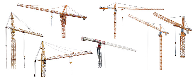 set of hoisting cranes isolate on white background
