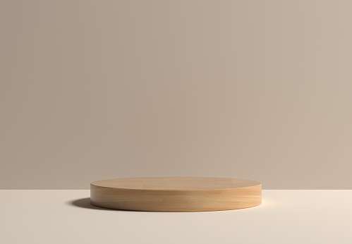 Escenario de podio de producto para presentación de maqueta, color beige, fondo photo