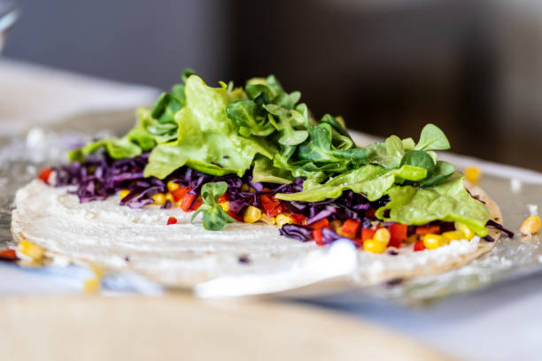 Close-Up photo of a table with a finished tortilla.