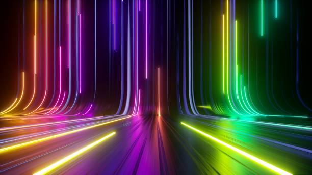 istock 3d render, abstract background with colorful spectrum. Modern wallpaper with neon rays and glowing lines 1429703984