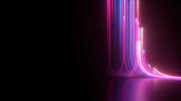 istock 3d render, abstract neon background with pink and blue neon lines and reflection on the floor 1429704003