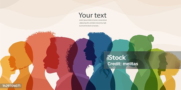 istock Group diversity silhouette multiethnic people from the side. Community of colleagues or collaborators. Concept of bargain agreement or pact. Collaborators. Co-workers. Harmony. Banner 1429704071
