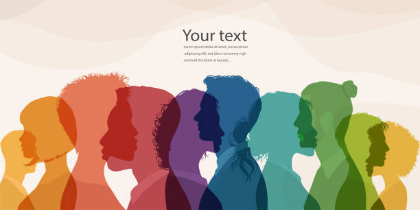 Group diversity silhouette multiethnic people from the side. Community of colleagues or collaborators. Concept of bargain agreement or pact. Collaborators. Co-workers. Harmony. Banner Collaboration and cooperation between multiethnic and multicultural people or collaborators or co-workers or colleagues. Diversity between people in the world of work and friendship. Editable brochure cover banner template group of people stock illustrations