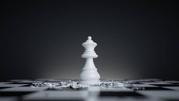 istock 3d render, chess game white queen stands alone in the middle of chessboard. Winner metaphor, loneliness concept 1429704455