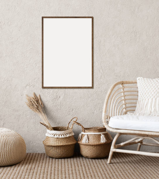 istock Artwork mockup in interior design. Blank picture frame on a wall 1429705156