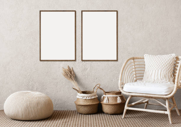 istock Artwork mockups in interior design. Two blank picture frames on a wall 1429705737