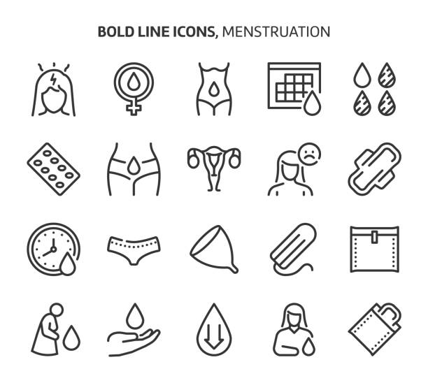 menstruation, fette liniensymbole. die illustrationen sind ein vektor, bearbeitbare strich, pixelgenaue dateien. gefertigt mit präzision und auge für qualität. - ovary stock-grafiken, -clipart, -cartoons und -symbole