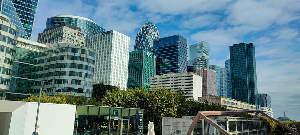 Panoramic view of the Quartier de la Défense, the business district of Paris with its skyscrapers