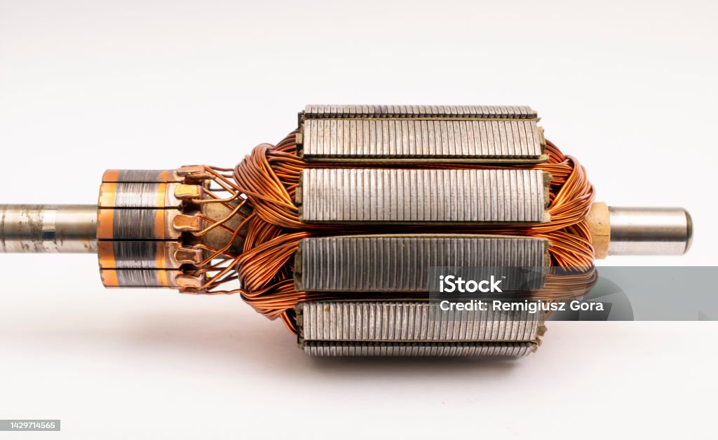 Engine Turning Rotor Electric Engine Copper Windings Engine Rotor On A White Background ...