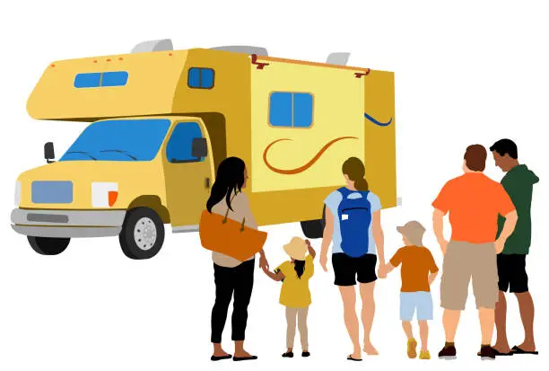 Vector illustration of RV Glamping Family Yellow