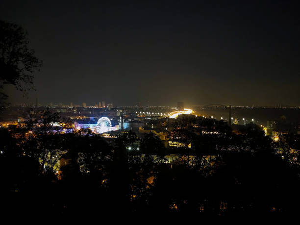 istock Night city with different locations on a black background. Side and top view 1429718292