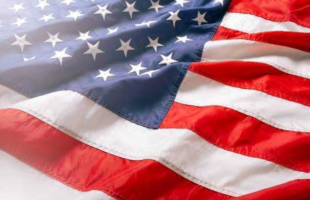 istock Flat lay USA flag vintage background with copy space top view. Banner 1429744913