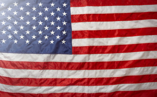 istock Flat lay USA flag vintage background with copy space top view. Banner 1429744915