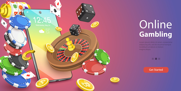 3D Vector Conceptual Illustration of Online Gambling, Mobile Casino