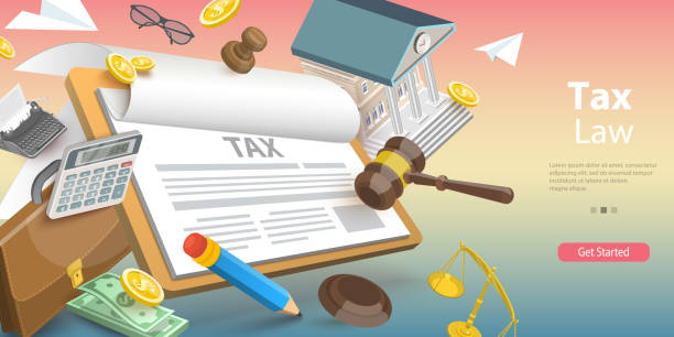 ilustraciones, imágenes clip art, dibujos animados e iconos de stock de ilustración conceptual vectorial 3d de la legislación tributaria - tax form tax backgrounds finance