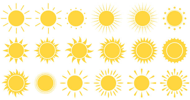 太陽のアイコン。輝く太陽の光線セット。ベクターイラストレーション。 - backgrounds sunbeam horizontal spring点のイラスト素材／クリップアート素材／マンガ素材／アイコン素材