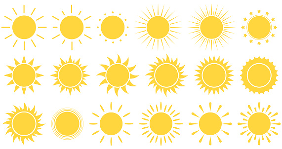 Sun icons. Shine sun ray set. Vector illustration. Eps 10.