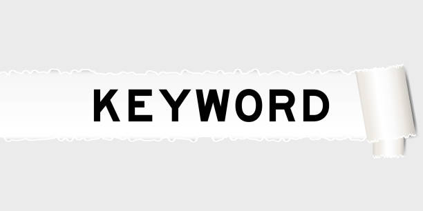 разорванный серый бумажный фон с ключевым словом word под разорванной частью - keywords metadata single word optimization stock illustrations