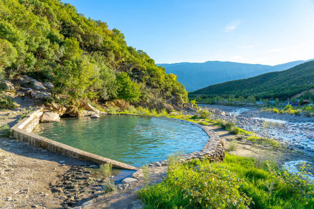 one of the thermal water pools in the Permet area, Albania stock photo
