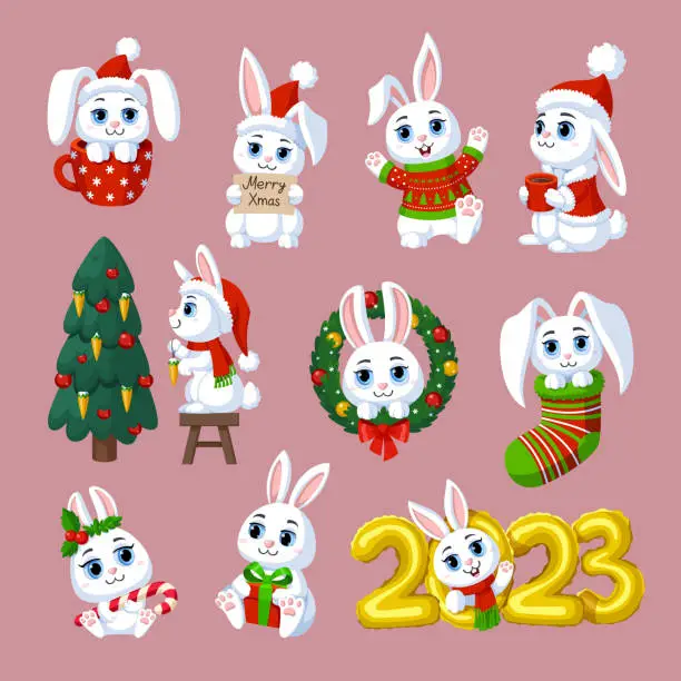 Vector illustration of Cute christmas bunnies.