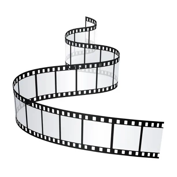 Vector illustration of Piece of a curved film strip isolated on white. Realistic vector illustration