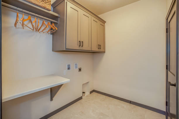 istock Laundry room ready for new appliances 1429768113