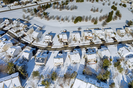 There are number of residential complexes in this small town in New Jersey that have their roofs covered with snow after severe snowstorm