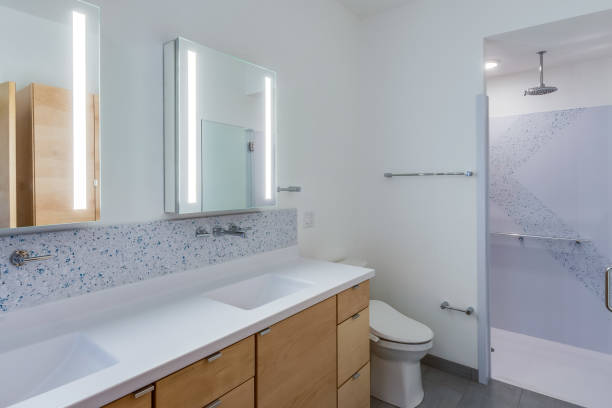 istock Newly finished bathroom with double vanities 1429772905