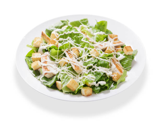 istock plate of chicken caesar salad on white background 1429774300