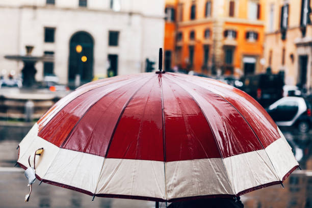 Umbrella in the city . Rainy day in town