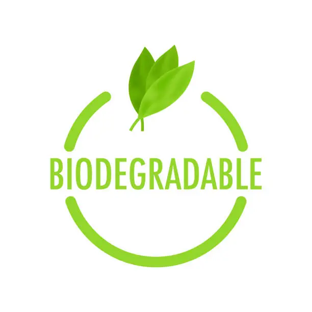 Vector illustration of Biodegradable recyclable label. Bio recycling. Eco friendly product. Vector stock illustration.