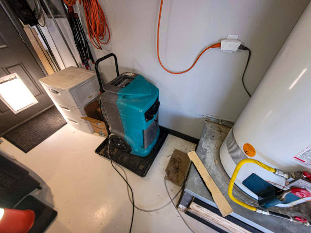 istock Water Damaged garage with a Professional dehumidifier in place 1429785156