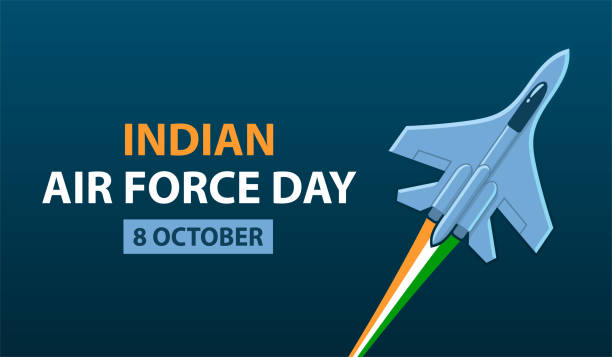 Indian Air Force Day Indian Air Force Day celebration banner design. Fighter jet with trail in Indian flag colors. Vector illustration. Indian Air Force Day stock illustrations