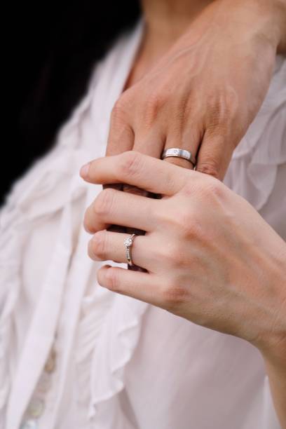 istock Married couple holding hands wedding rings. 1429823035