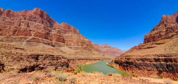 Grand Canyon Views Grand Canyon Landscape, View of the Colorado River from below the West Rim grand canyon national park stock pictures, royalty-free photos & images