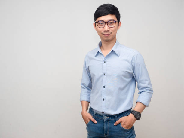 istock Positive man wear glasses stand confident white background 1429832720