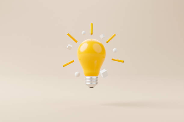 istock Light bulb yellow on yellow background. Concept of creative idea and innovation. 3d render illustration 1429834104