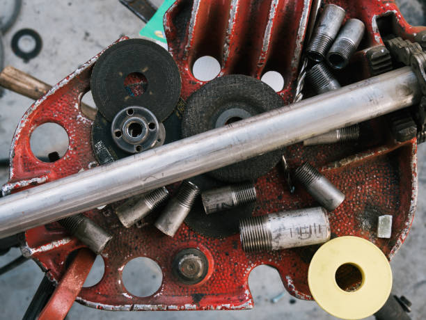 istock Set of tools over a metal panel and pipes 1429837401