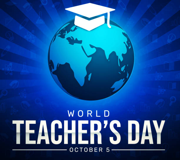 World Teachers Day Wallpaper with Globe and graduation cap. Education handmade symbols backdrop, International Teachers day Education handmade symbols backdrop, International Teachers day World Teachers Day stock illustrations