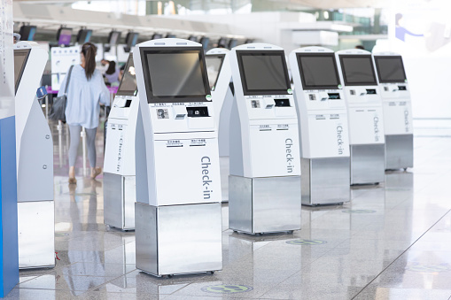 A self check-in counter at the airport