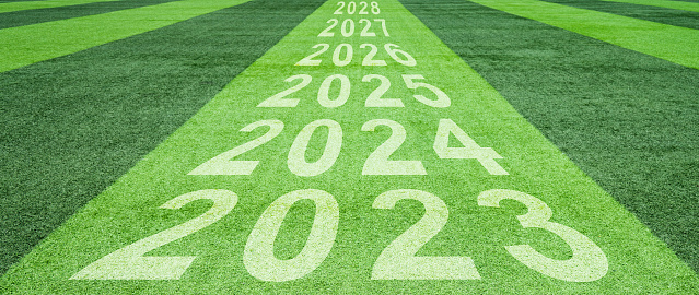 New year number of 2023 and 2024 to 2028 soccer field