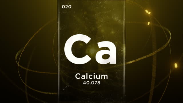 Calcium (Ca) symbol chemical element of the periodic table, 3D animation on atom design background