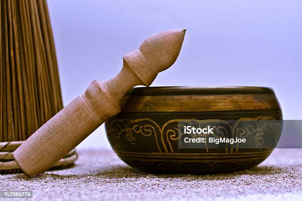 Singing Bowl In Sand Stock Photo - Download Image Now - Alternative Therapy, Art and Craft Product, Aura