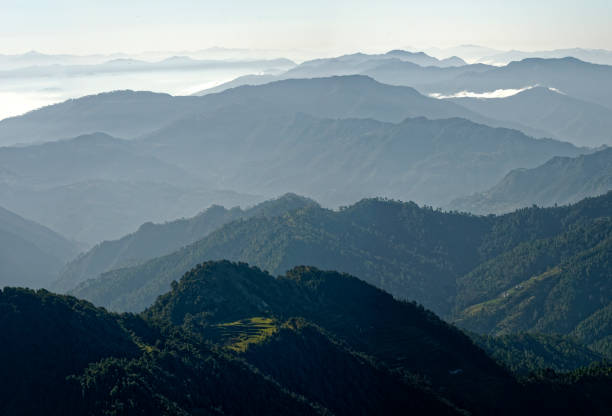 istock Himalayan mountain ranges and valleys view at morning time 1429868786