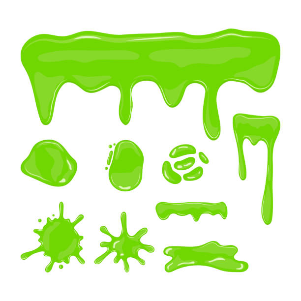 ilustraciones, imágenes clip art, dibujos animados e iconos de stock de conjunto de elementos vectoriales planos de limo tóxico verde - mucosidad