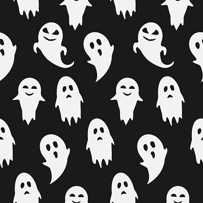 White ghosts halloween seamless pattern