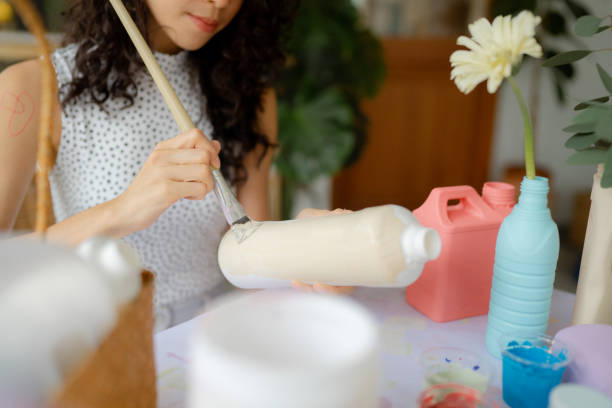 istock Flower vase from waste plastic bottles. 1429873399