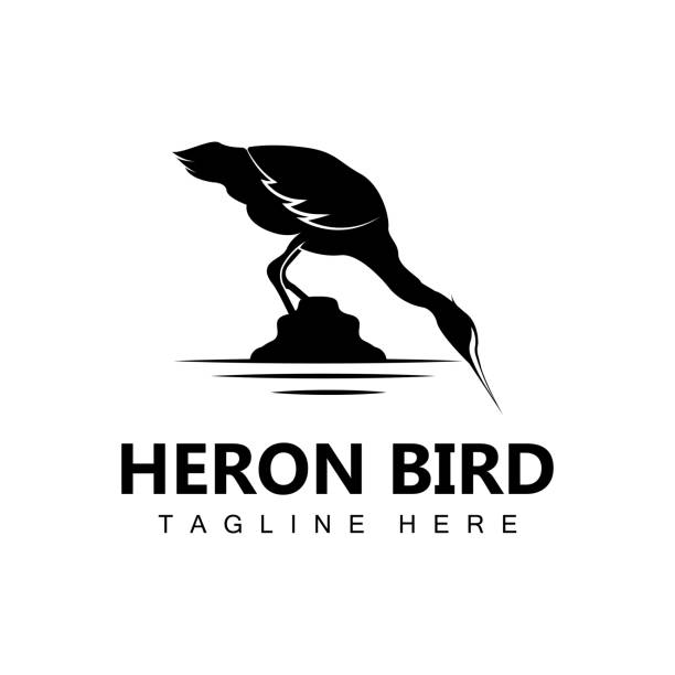 ilustrações, clipart, desenhos animados e ícones de bird heron stork design, birds heron flying on the river vector, product brand illustration - heron night heron island water