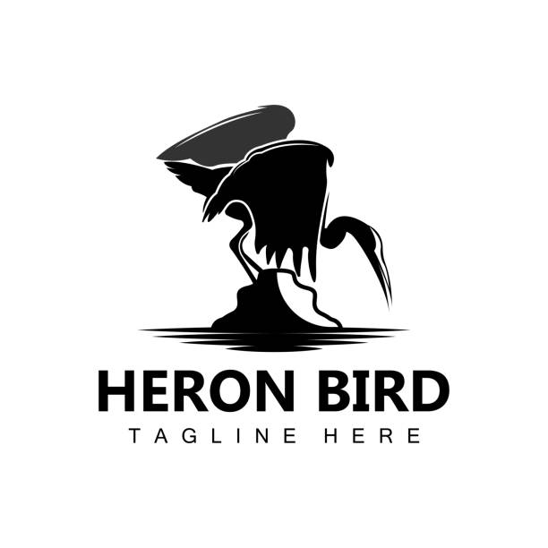 ilustrações, clipart, desenhos animados e ícones de bird heron stork design, birds heron flying on the river vector, product brand illustration - heron night heron island water